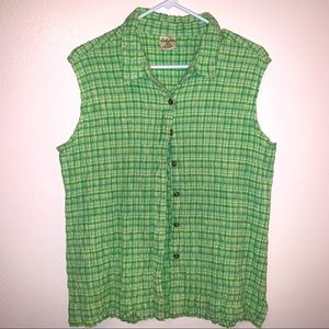 Cabellas 2x Plaid Cotton Lycra Check Pattern Button Down Sleeveless Top